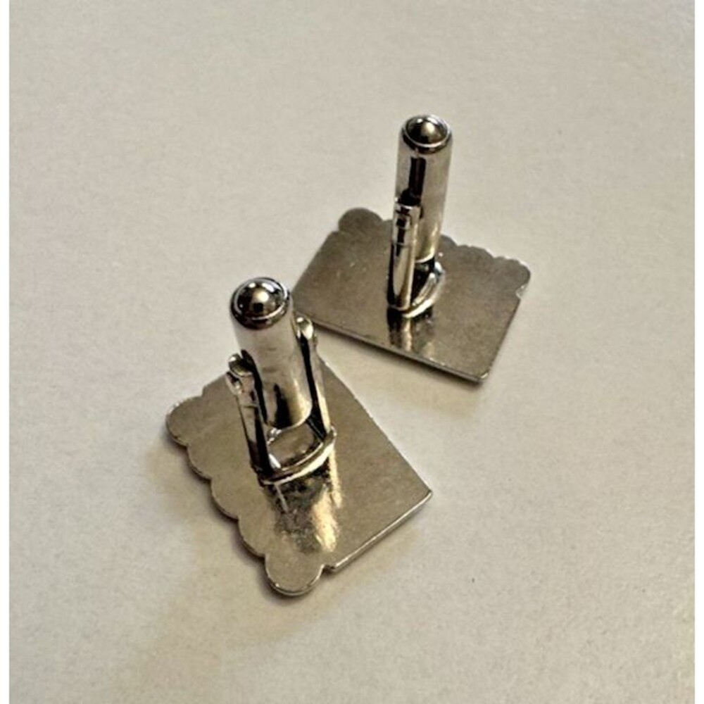 Silver Tone Rectangle Cufflinks Rope Edge Design 1 Inch - Picture 2 of 5